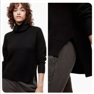 Aritzia Wilfred Free Black Merino Wool Turtleneck High Low Sweater